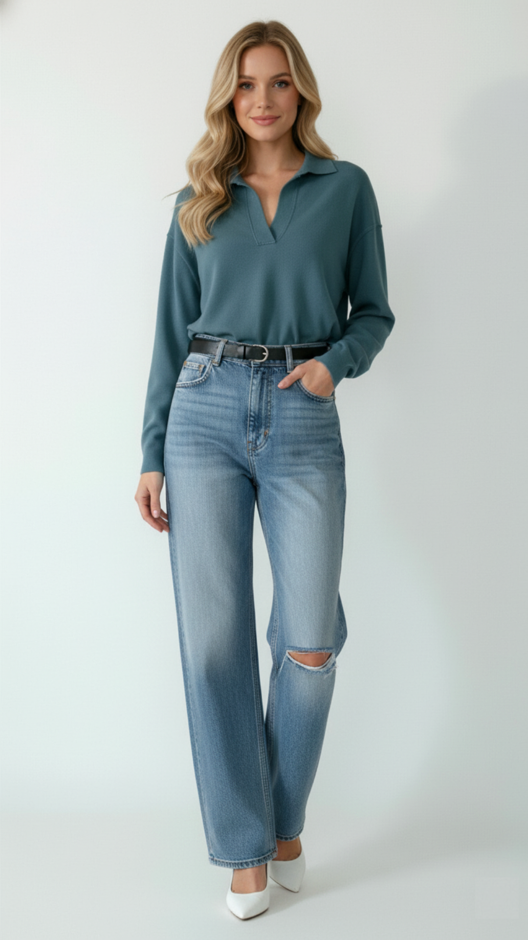 Marin | Chic Soft Knit V-Neck Polo Sweater